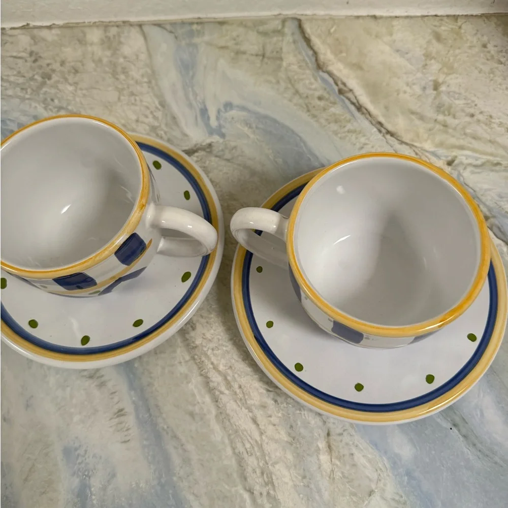 Pottery Barn made in Italy cup mug saucer blue ceramic pottery hand painted
